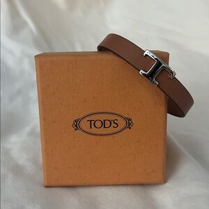 Tod's Brown Leather Bracelet with Silver Accent